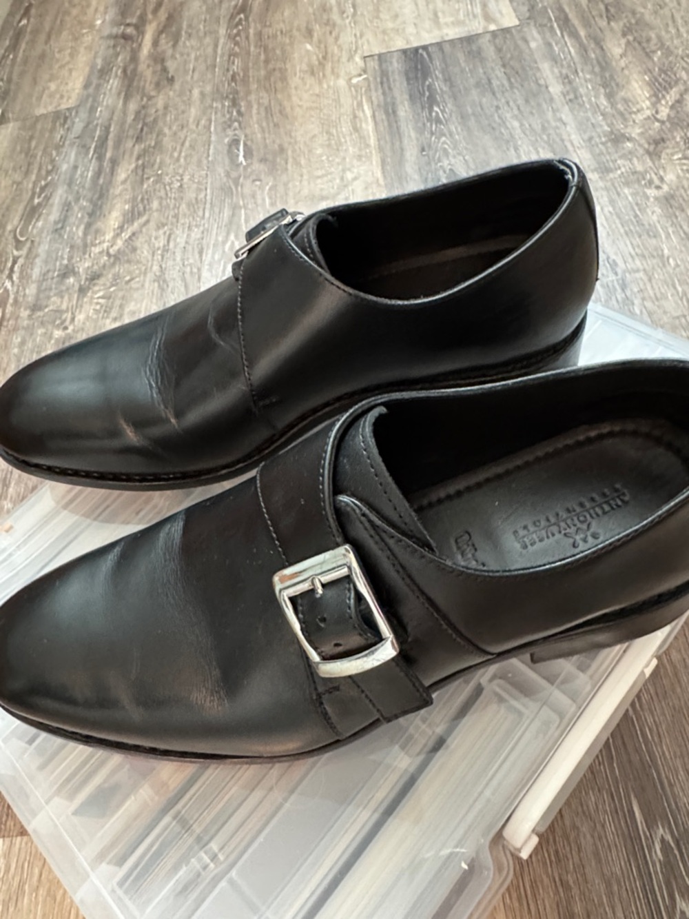 Men's Black Leather Single Monk Strap Dress Oxfords - Picture 5 of 5